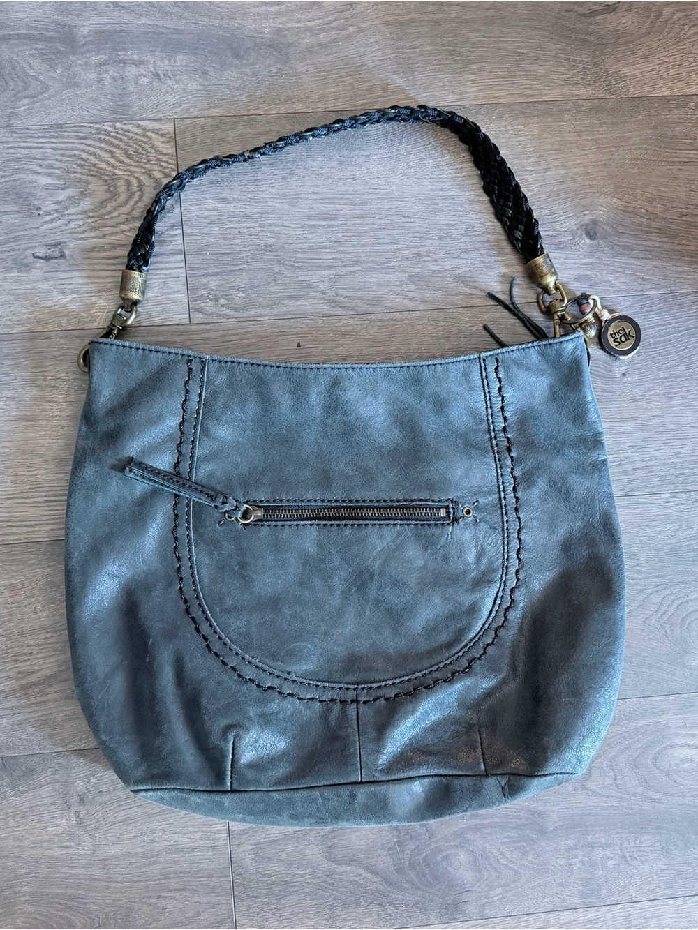 The Sak Slate Gray Braided-Handle Hobo Shoulder Bag
